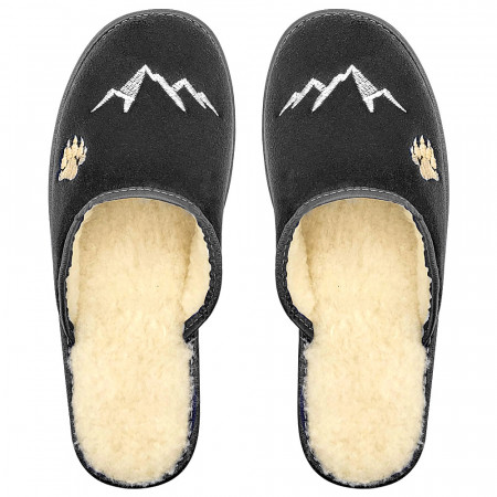 Papuci de Casa Imblaniti cu Lana Naturala Model &#039;Wild Horizon&#039; Dark Gray