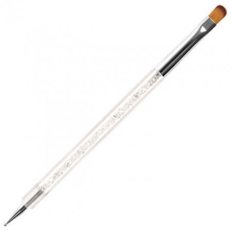 Pensula Gel Unghii No 8 + Instrument Puncte, Maner cu Cristale