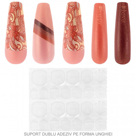 Set 24 Unghii False Reutilizabile cu Manichiura Instant Model &#039;Happy and Love&#039;