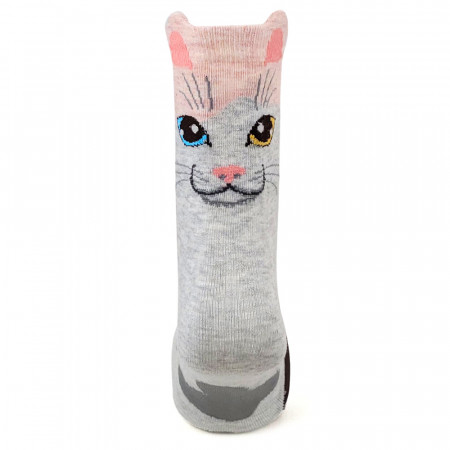 Sosete Dama Fara Cusatura Model &#039;Life is Better with Cat&#039; Culoare Gri Light