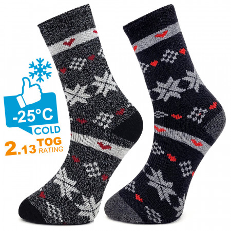 Sosete Thermo din Bumbac Set 2 Perechi Rezistente la -25°C, 'Cold Winter' Gri/Negrudin Bumbac Rezistente la -25°C, 'Cold Winter' Gri/Albastru