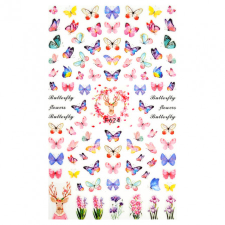 Abtibilde Unghii Culoare Multicolor Model &#039;Butterfly &amp; Flowers&#039; No. F624