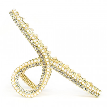 Clema de Par Metalica cu Perle si Pietre Diamant Model &#039;Opulent Beauty&#039; Culoare Auriu