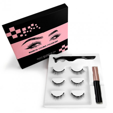 Gene Magnetice B Set 3 Perechi cu Prindere in 5 Magneti, Eyeliner Magnetic si Penseta Curbata