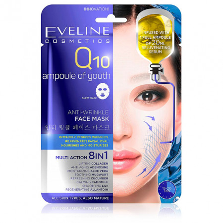 Masca de Fata Anti Riduri cu Coenzima Q10 8in1 Eveline Cosmetics Q10 Ampoule of Youth