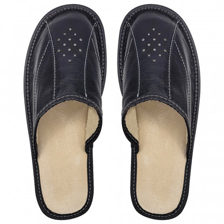 Papuci de Casa din Piele Marca Tylbut Model 'Shadow Comfort' Culoare Negru