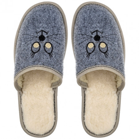 Papuci de Casa din Postav Imblaniti cu Lana Marca Nowo Model &#039;Winter ....Meow Meow&#039;