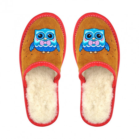 Papuci de Casa Imblaniti cu Lana pentru Copii Marca Tylbut Model 'Happy Owl'