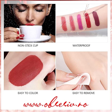 Ruj Mat și Lichid 2 în 1 O&#039;Cheal Rose Gold - Coral Peach 06 - Hidratare, Culoare Intensă, Lungă Durată. Aplicator ruj lichid. Buze cu finisaje mat si natural.