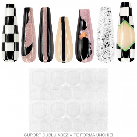Set 24 Unghii False Reutilizabile cu Manichiura Instant Model &#039;Abstract World&#039;