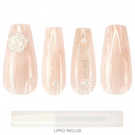 Set 24 Unghii False Reutilizabile cu Manichiura Instant Model &#039;La Vie En Rose&#039;