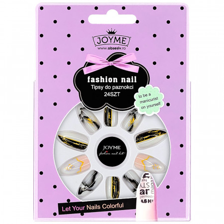 Set 24 Unghii False Reutilizabile cu Manichiura Instant Model 'Marble Texture'