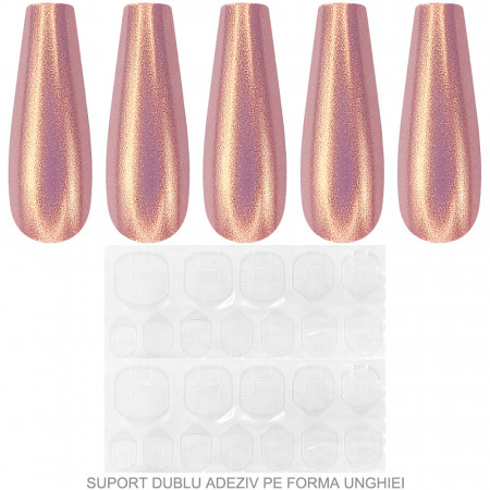 Set 24 Unghii False Reutilizabile cu Manichiura Instant Model &#039;Salmon Pearl&#039;