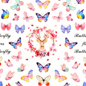 Abtibilde Unghii Culoare Multicolor Model 'Butterfly & Flowers' No. F624