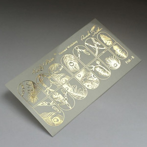 Abtibilduri Unghii pe Bază de Apă, Model "PEACOCK FEATHER", Cod Foil-8 Gold, Accesorii Manichiura Nail Art