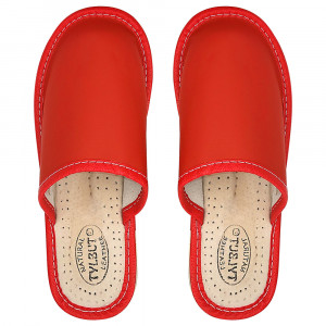 Papuci de Casa din Piele Culoare Crem Marca Tylbut Model 'Simple Red'