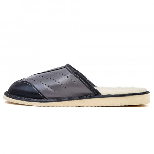 Papuci de Casa din Piele Imblaniti cu Lana Marca Tylbut Model 'Lost City' Black