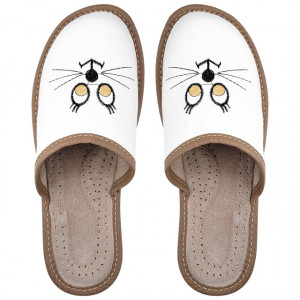 Papuci de Casa din Piele Marca Nowo Model 'Sweet Kitty' Lady