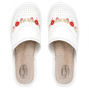 Papuci de Casa din Piele Marca Tylbut Model 'Floral Purity' White