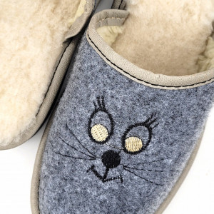 Papuci de Casa din Postav Imblaniti cu Lana Marca Nowo Model 'Winter ....Meow Meow'