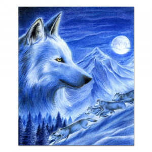 Pictura cu Diamante 5D Kit Complet Model 'Winter Wolf' 20x20cm