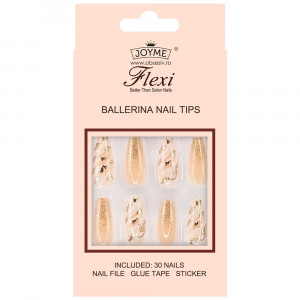 Set 30 Unghii False Reutilizabile cu Manichiura Instant, Model 'Elegance and Refinement'