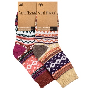 Șosete Damă din Mix de Lână Set 2 Perechi - Model „Colorful Warm” - Prezentare șosete cu etichetă.