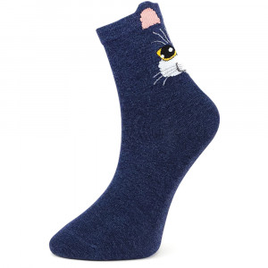 Sosete Dama Fara Cusatura Model 'Life is Better with Cat' Culoare Albastru