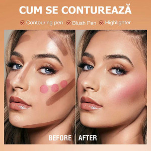 Model zâmbind cu un machiaj impecabil, evidențiind prospețimea naturală a tenului obținută cu Blush Obraz Glow Glam Beauty Wand Avierll® #03 Blush.  Recomandări suplimentare: