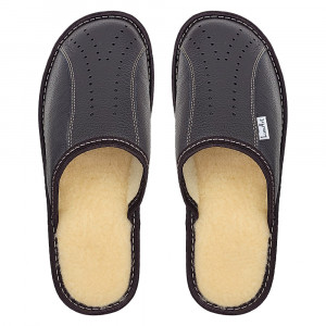 Papuci de Casa din Piele Imblaniti cu Lana, Lim Art Model 'Cardinal Class' Dark Brown
