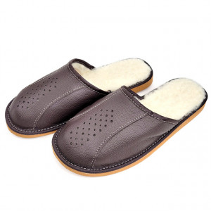 Papuci de Casa din Piele Imblaniti cu Lana Marca Tylbut Model 'Legend' Brown