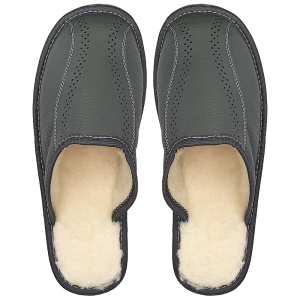 Papuci de Casă din Piele Îmblăniți cu Lână Tylbut 'Leather Core' Gri Închis