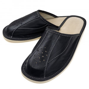 Papuci de Casa din Piele Marca Tylbut Model 'Shadow Comfort' Culoare Negru