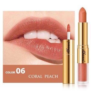 Ruj Mat și Lichid 2 în 1 O'Cheal Rose Gold - Coral Peach 06 - Hidratare, Culoare Intensă, Lungă Durată