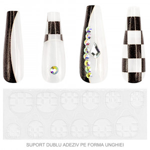 Set 12 Unghii Reutilizabile cu Manichiura Instant 'Nail Fairy Premium Series' Model 'Transparent Domino'