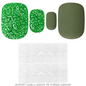Set 24 Unghii False 'Princess Series' cu Manichiura Instant Model 'Khaki Green'