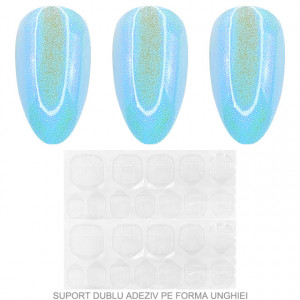 Set 24 Unghii False Reutilizabile cu Manichiura Instant, Culoare Ceruleum Sidefat