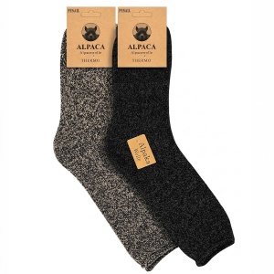 Set 2 perechi șosete groase din lână de alpaca Alpaca Peak Eclipse (negru și gri-maroniu melanj texturat) pe Obsesiv.ro.