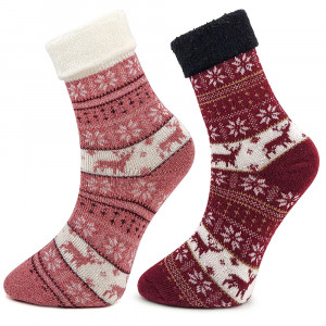 Sosete Thermo din Lana Set 2 Perechi Model 'Joys of Winter' Culoare Roz / Visiniu