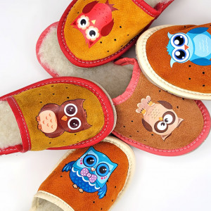 Papuci de Casa Imblaniti cu Lana pentru Copii Marca Tylbut Model 'Happy Owl'