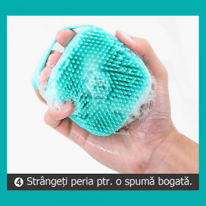 Perie de Dus din Silicon cu Dozator pentru Sampon, Culoare Roz