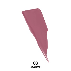 Pata de culoare a Rujului Lichid Mat Wonder Match Creamy Lip Absolute Perfection de la Eveline Cosmetics. Fundal alb. Nunața 03 Mauve