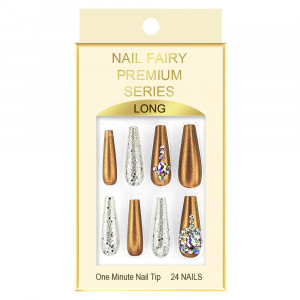 Set 12 Tipsuri Reutilizabile cu Manichiura Instant 'Nail Fairy Premium Series' Model 'Royal Wood'