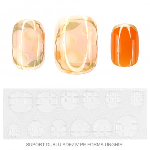 Set 12 Unghii Reutilizabile cu Manichiura Instant 'Tropical Sunset', Culoare Roz