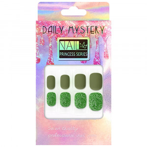 Set 24 Unghii False 'Princess Series' cu Manichiura Instant Model 'Khaki Green'
