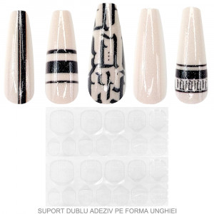 Set 24 Unghii False Reutilizabile cu Manichiura Instant, Culoare Nude Ancient Symbols