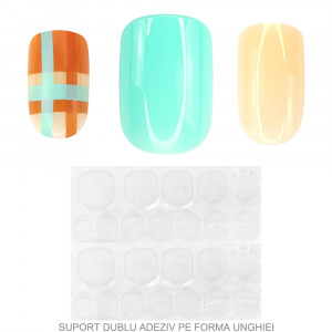 Set 24 Unghii Reutilizabile cu Manichiura Instant, Turquoise & Salmon