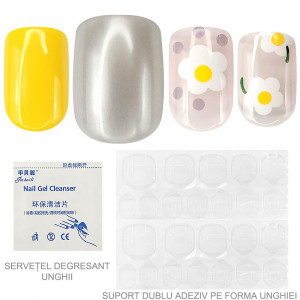 Set 30 Unghii Reutilizabile cu Manichiura Instant, 'Flowers & Pearls' Shine