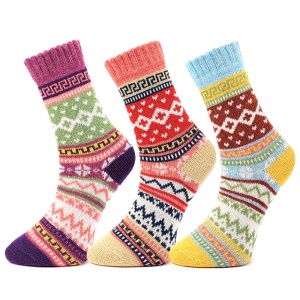Șosete Damă din Mix de Lână Set 3 Perechi - Model „Colorful Winter” | Căldură și Bună Dispoziție