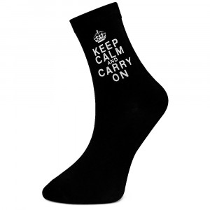 Sosete Fara Cusatura Dama Model 'Keep Calm and Carry On' Culoare Negru